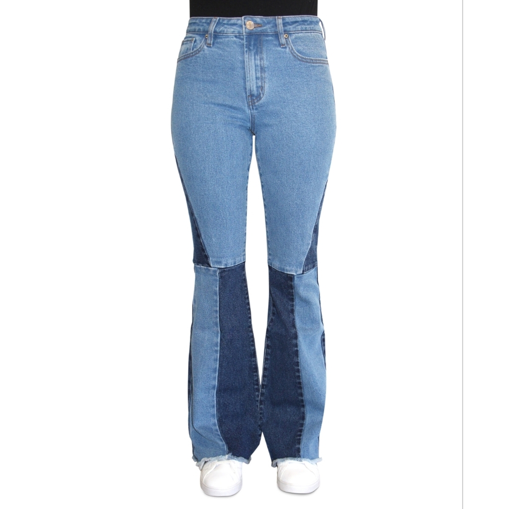 Colorblocked High-Rise Flared Jeans